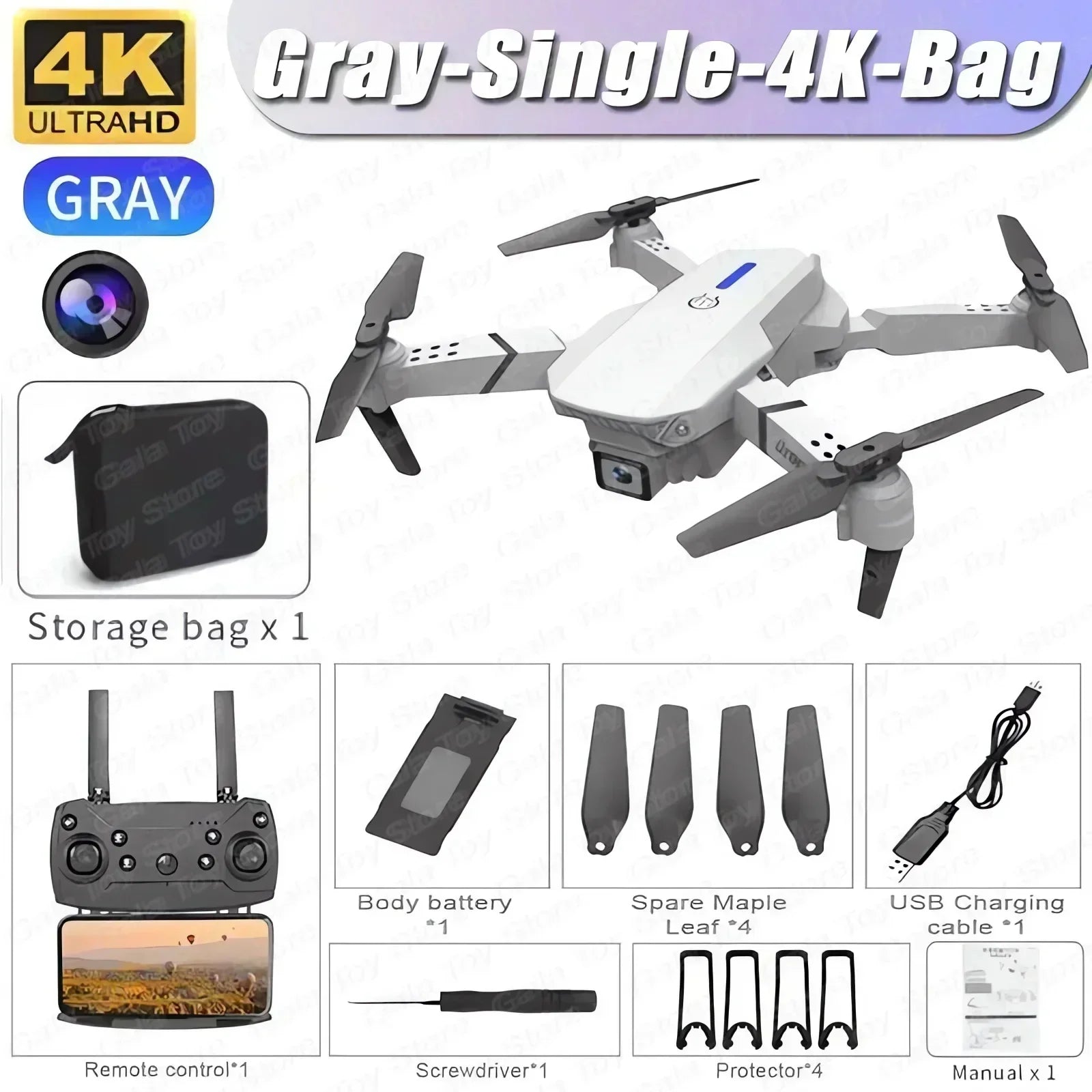 4K WiFi FPV Camera Drone - Foldable RC Quadcopter with HD Lens White-Single-4K-Bag Tidesmit