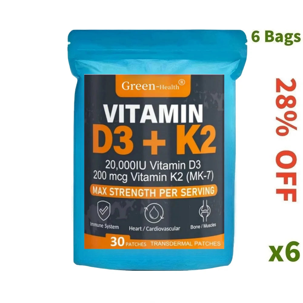 Tidesmit Vitamin D3 & K2 Transdermal Patches: 30 pack for bone support, calcium absorption, and immune health.