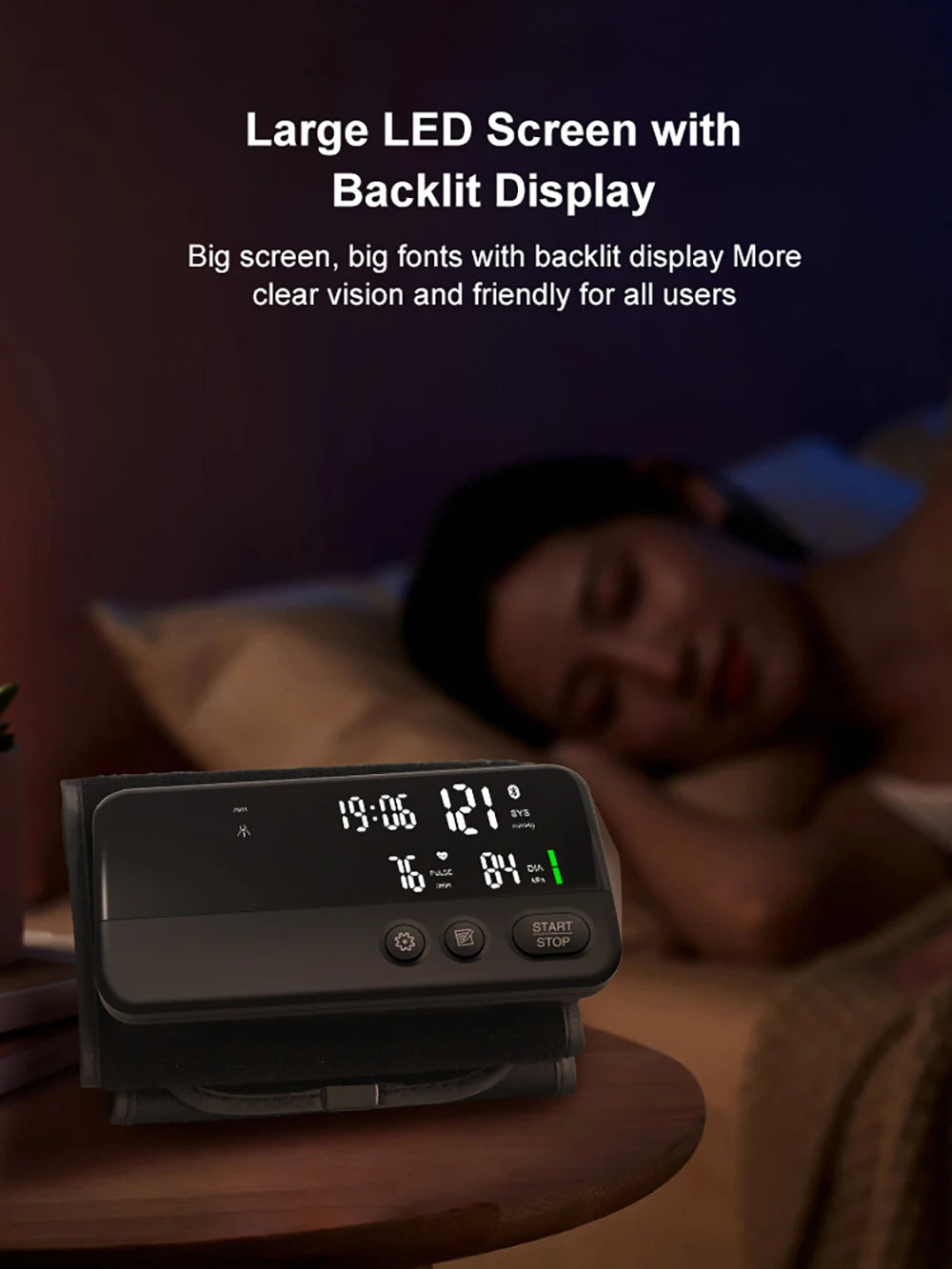 Bluetooth Digital Blood Pressure Monitor Supports English, Spanish LCD Display, Rechargeable Upper Arm Blood Pressure Monitor