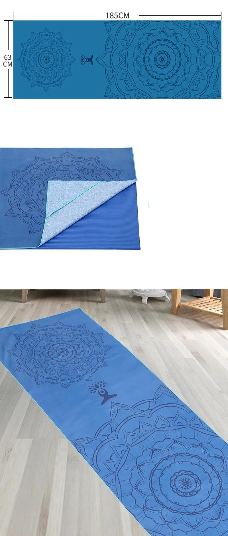 185*63cm Fleece Printed Yoga Towel Sweat Absorbent Non-Slip Cloth Fitness Mat Cover Ultra-thin Folding Cushion Exercise Pilates