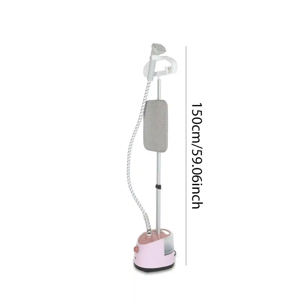 Tidesmit standing garment steamer in light pink for flat and hanging ironing, laundry appliance side view