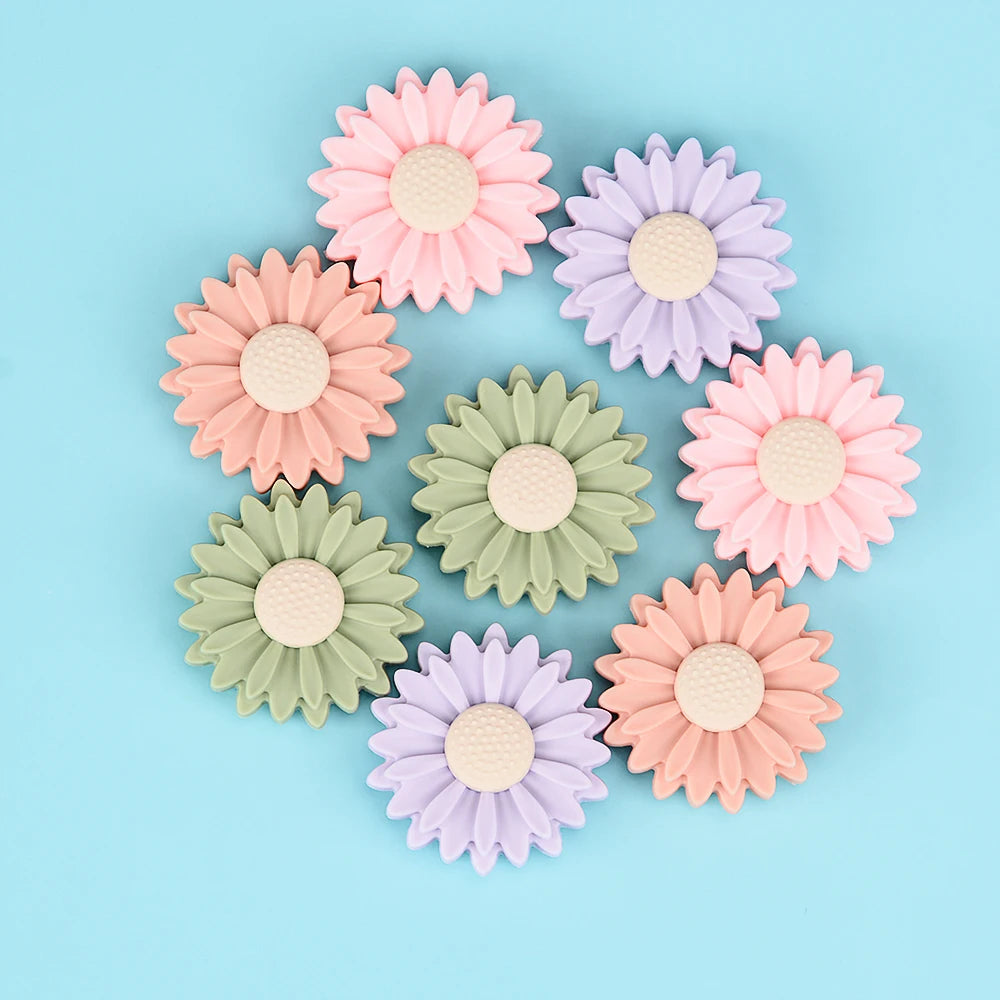 LOFCA 10pcs Sunflower Silicone Beads Daisy Flower Teether Baby Teething Toys Cartoon BPA Free Chew For Baby Necklace Accessories