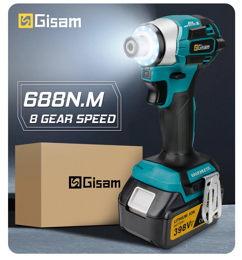 688N.m 1/4'' Brushless Electric Screwdriver Cordless Screwdriver Electric Drill Impact Driver Kit for Makita 18V Battery Pin