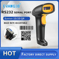 Handheld wired barcode scanner with orange head and black grip, RS232 serial port