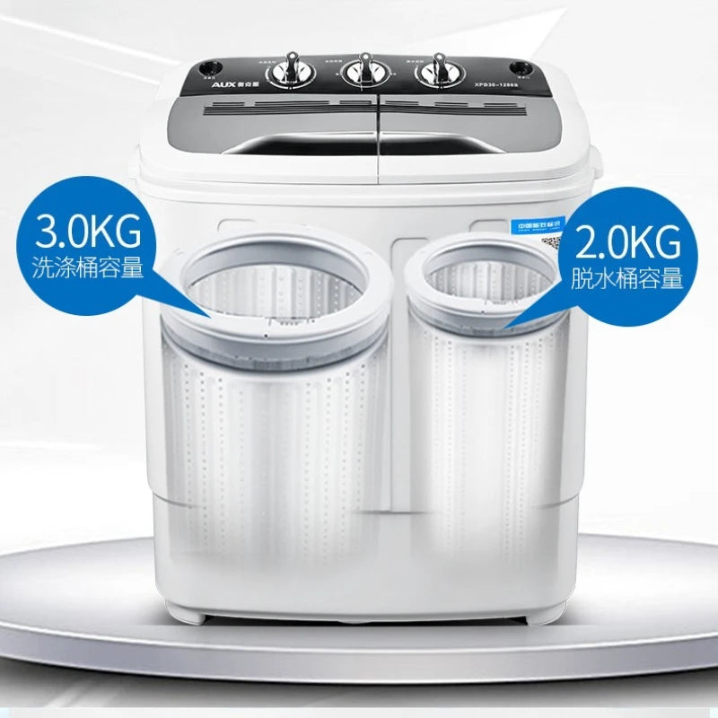 Tidesmit 5KG dual barrel semi-automatic washing machine side profile showing dual tub control panel features