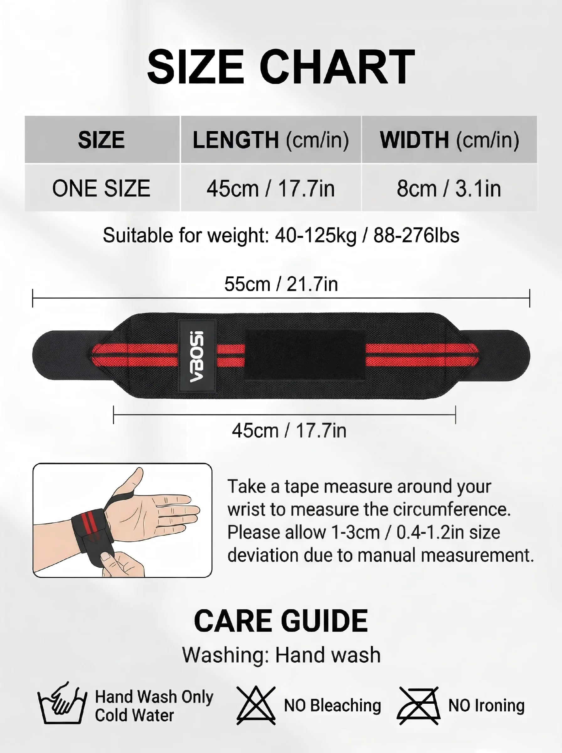 VBOSI Adjustable Wrist Support Brace with Thumb Loop,Heavy Duty Wrist Wraps for Powerlifting, Weight Training&Injury Prevention