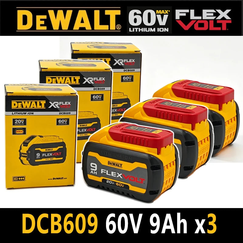 100% Genuine DEWALT FLEXVOLT 20V / 60V MAX Battery 60V 9Ah Powerful 180W 21700 Cell DCB609 DCB606 For Dewalt Replacement battery