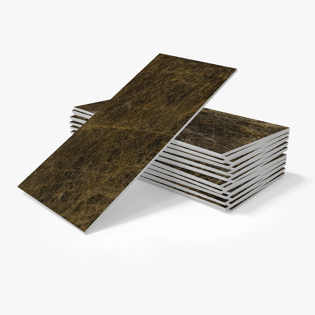 Self-adhesive foam marble tile sticker sheets, dark brown faux stone pattern