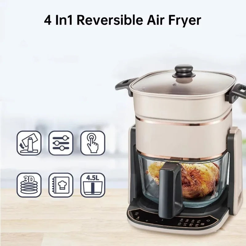 Airo Factory Stainless Steel Digital Air Fryer 4.5L Electric Glass Steam Air Fryer Without Oil