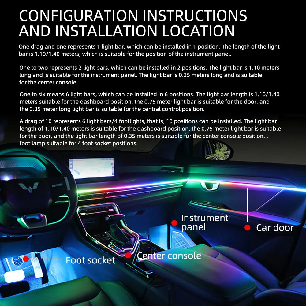 10-in-1 Car Ambient LED Lighting Kit - Customizable Atmosphere Lamp Tidesmit