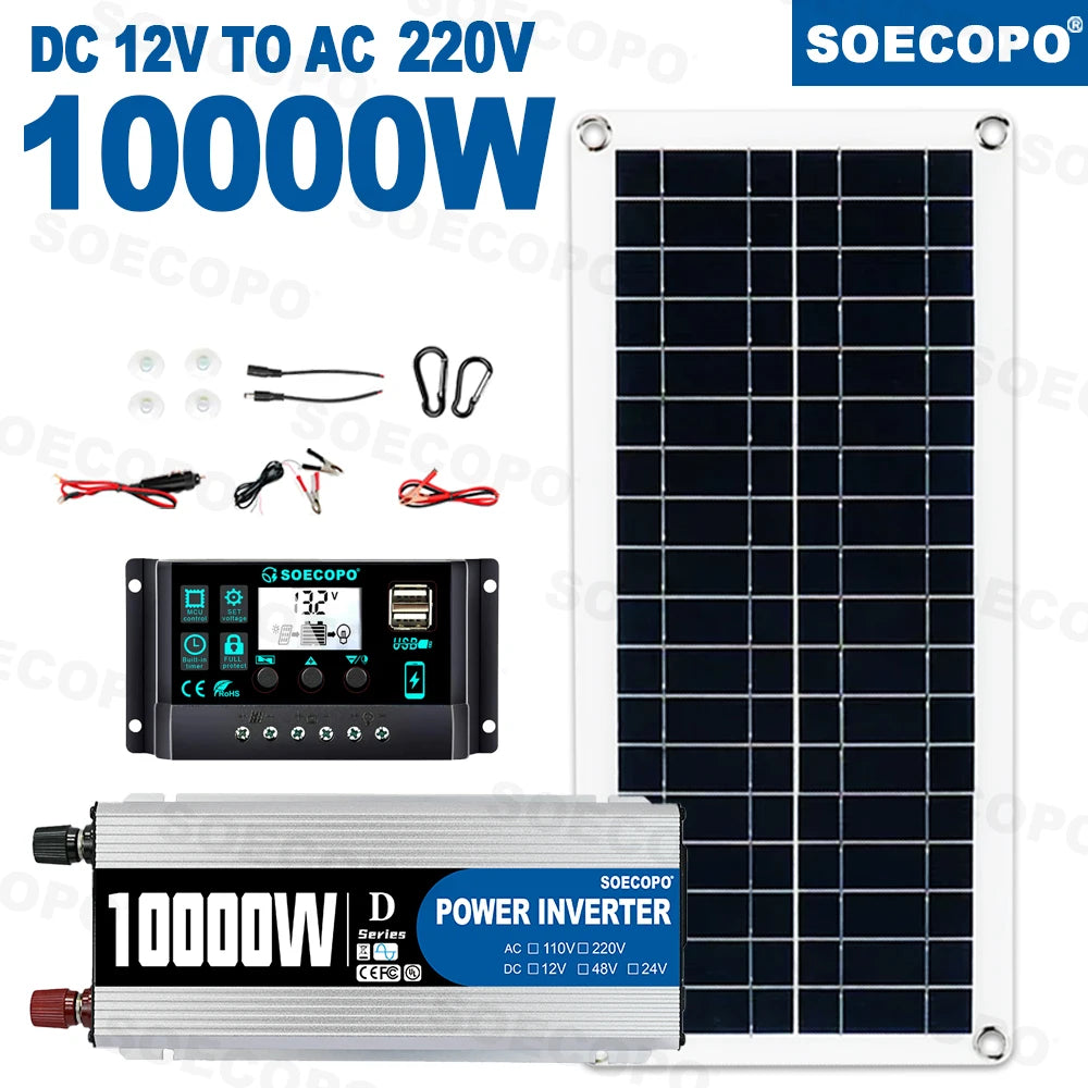 SOECOPO 10000W Solar Generator Kit, 12V to 110V/220V Inverter, 200W Panel, 100A Controller, for Off-Grid Home, RV & Camping