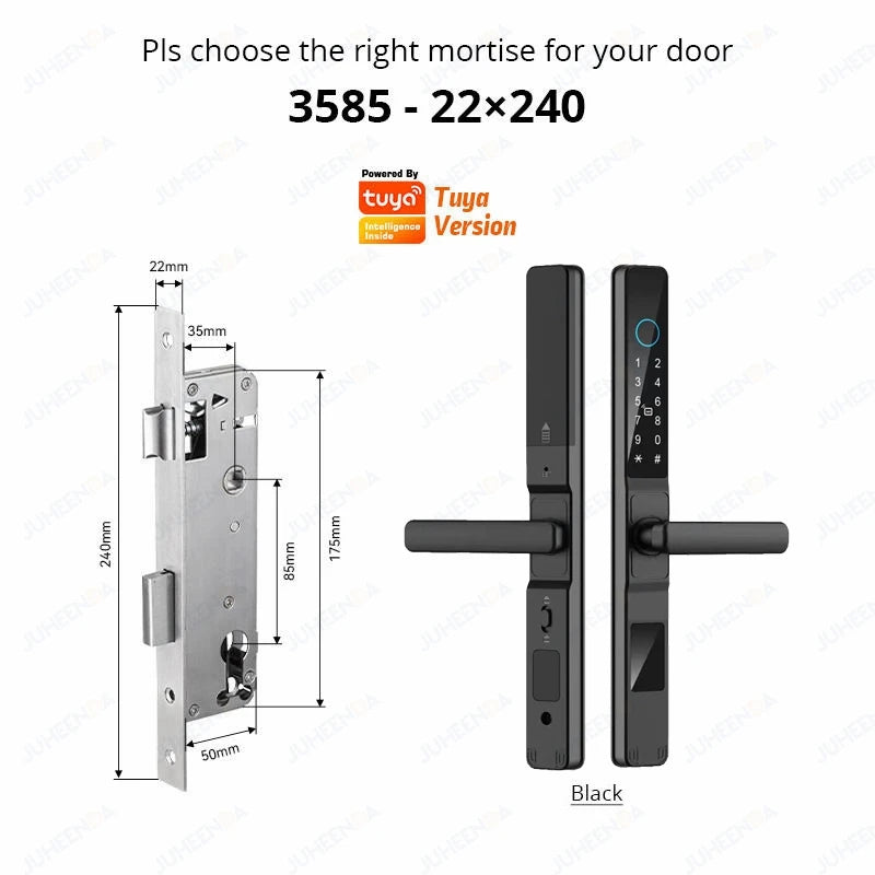 Tuya Wifi App Waterproof Smart Aluminum Door Lock Euro Double Hook Mortise Fingerprint Password Electronic Sliding Door Lock