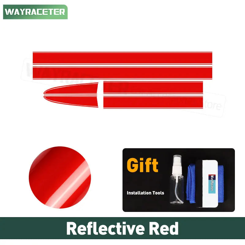Reflective red vinyl decal stripes for Fiat vehicles with included installation tools.