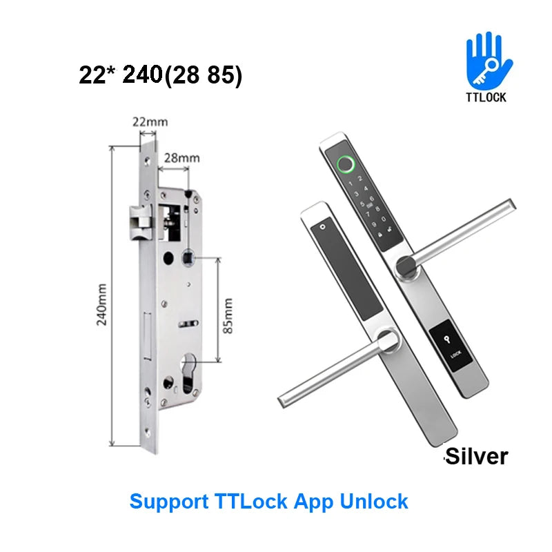 ZHDCOOKEY Biometric Digital Door Lock  Waterproof TTLock APP BLE Fingerprint RFID Card Password Aluminum Sliding Door Smart Lock