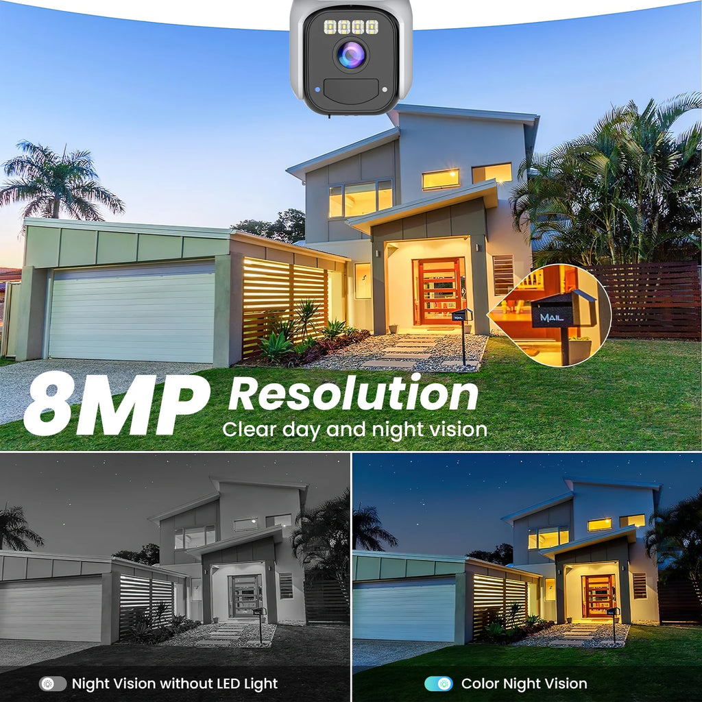 10MP PZT Solar IP Camera WiFi Outdoor 5K HD Dual Lens Home Security Camera Built in Battery Solar Panel and AI Person Detection