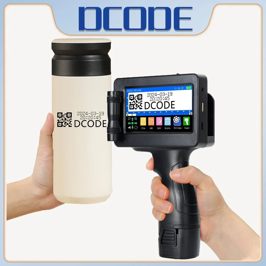 Handheld inkjet batch printer with touchscreen display and QR code preview