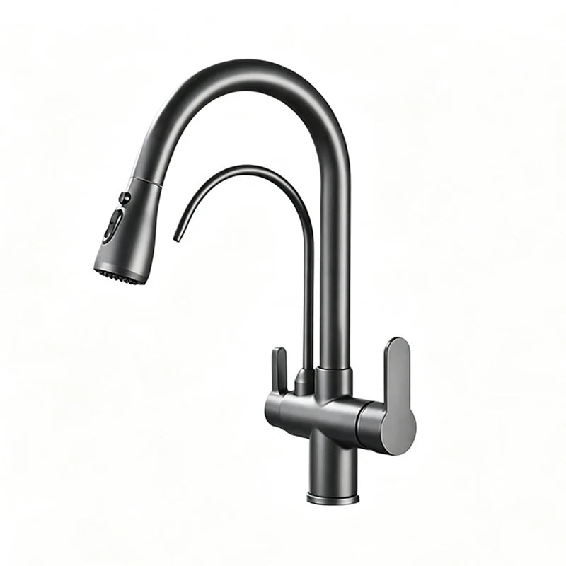 Kitchen Faucet Pull Down Sprayer Dual Handle Stainless Steel Kitchen Tap with Drinking Water Outlet for Water Filter
