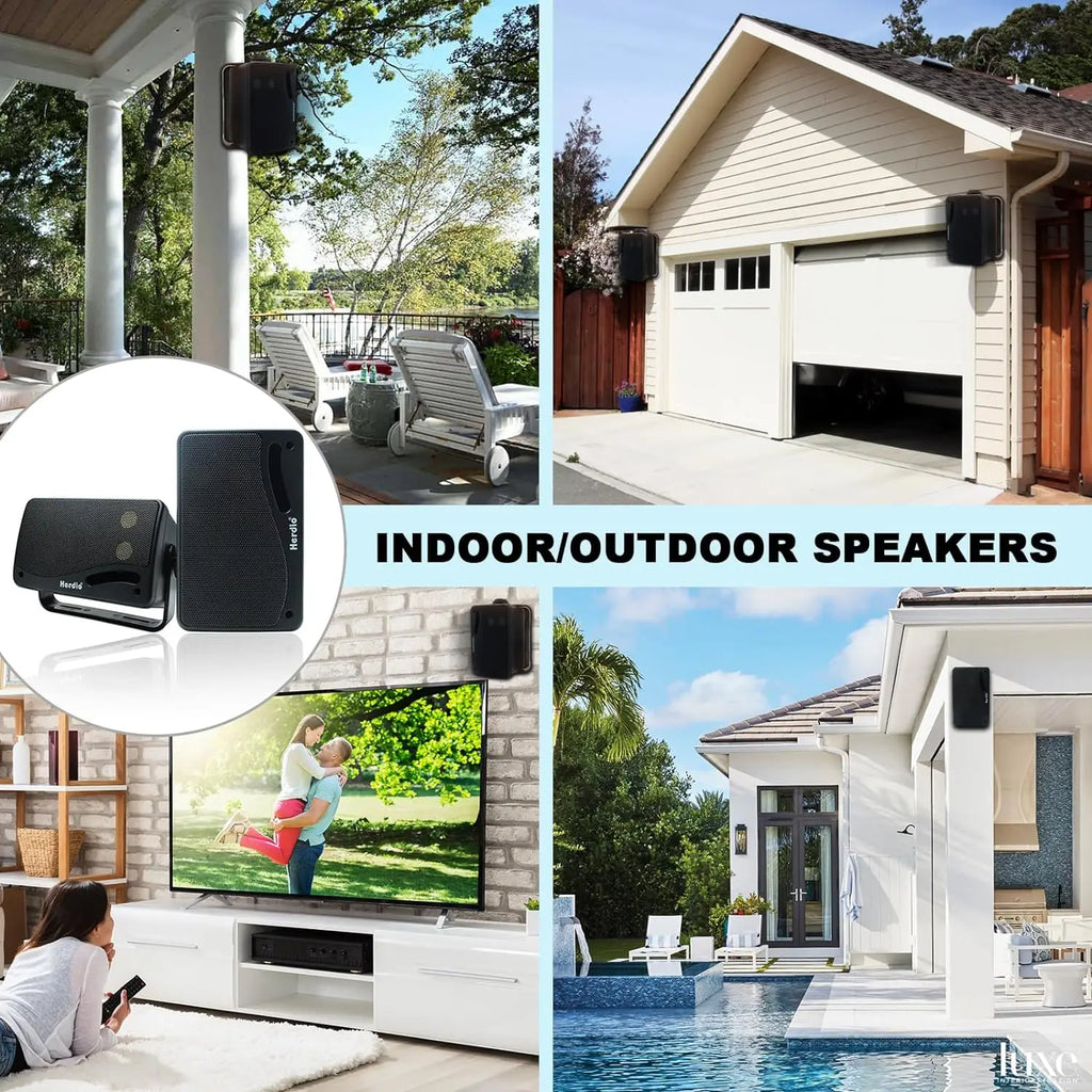 Herdio 3.5inch Outdoor Speaker 200W Waterproof Wall Mount Speakers HiFi Passive Wired 3 Way Premium Mountable Speake Black