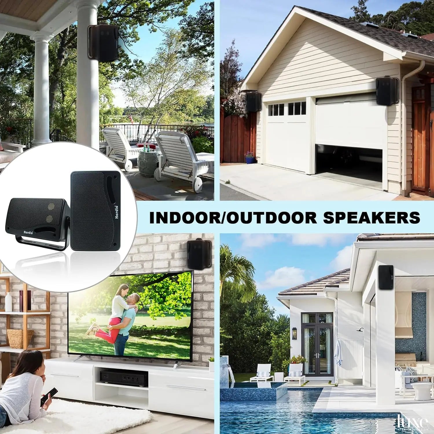 Herdio 3.5inch Outdoor Speaker 200W Waterproof Wall Mount Speakers HiFi Passive Wired 3 Way Premium Mountable Speake Black