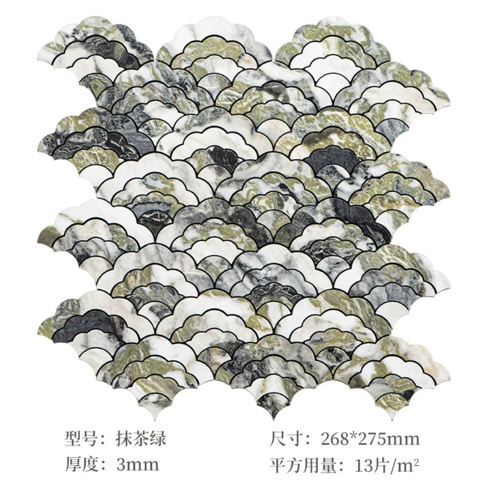 Self-adhesive cloud mosaic wall sticker, green speckled scale pattern set (268x275mm)