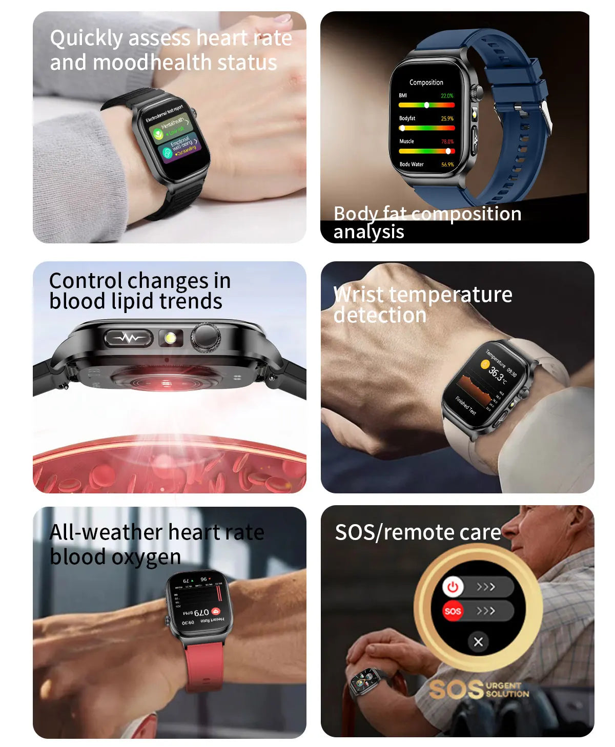 2026 New Hospital Level Health Smart Watch Body Fat ECG Blood oxygen BP Health AMOLED Screen HD Call Sport Smart Watches For Man