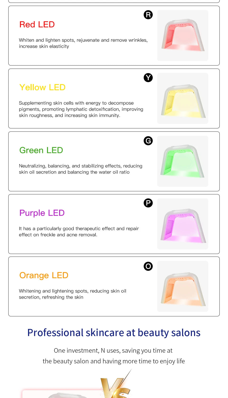 7-color PDT LED light therapy facial machine for home skin rejuvenation, acne treatment, and wrinkle removal.