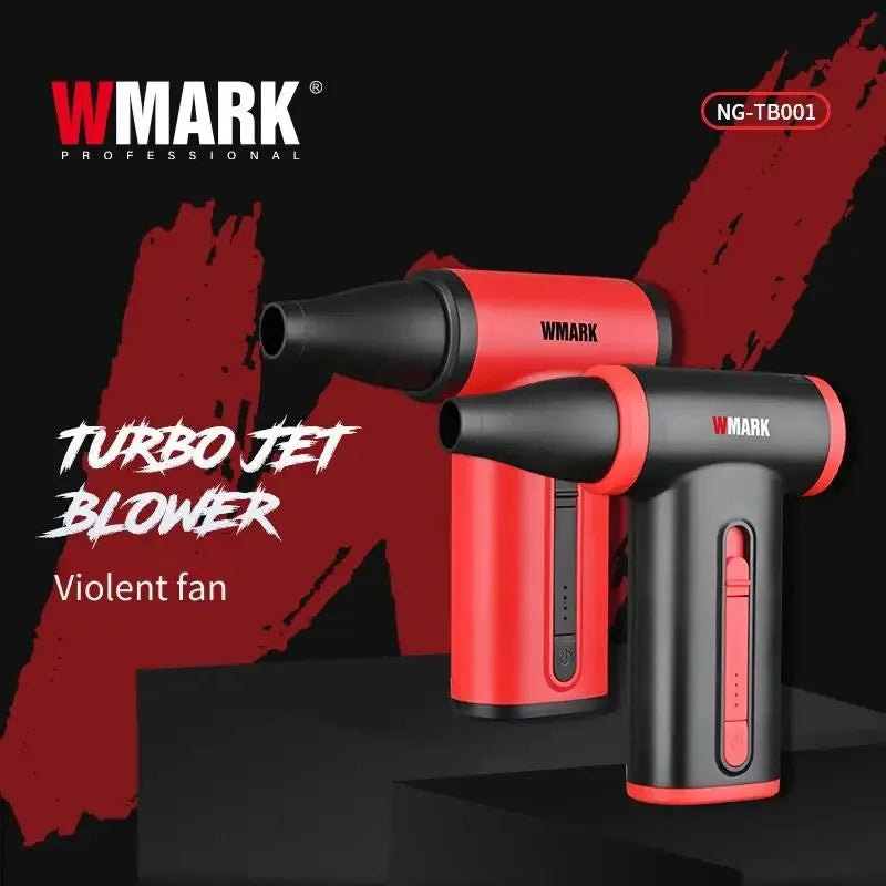 WMARK NG-TB001 cordless turbo jet hair blower in red and black with sleek, ergonomic design for professional styling.