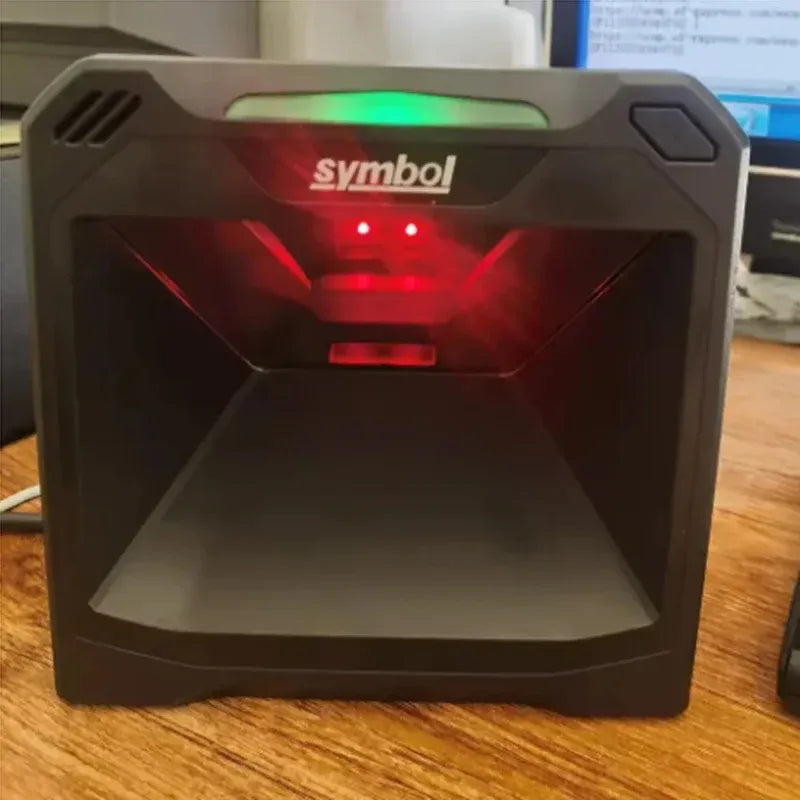 Barcode laser scanner with red scan illumination at the top, front window visible