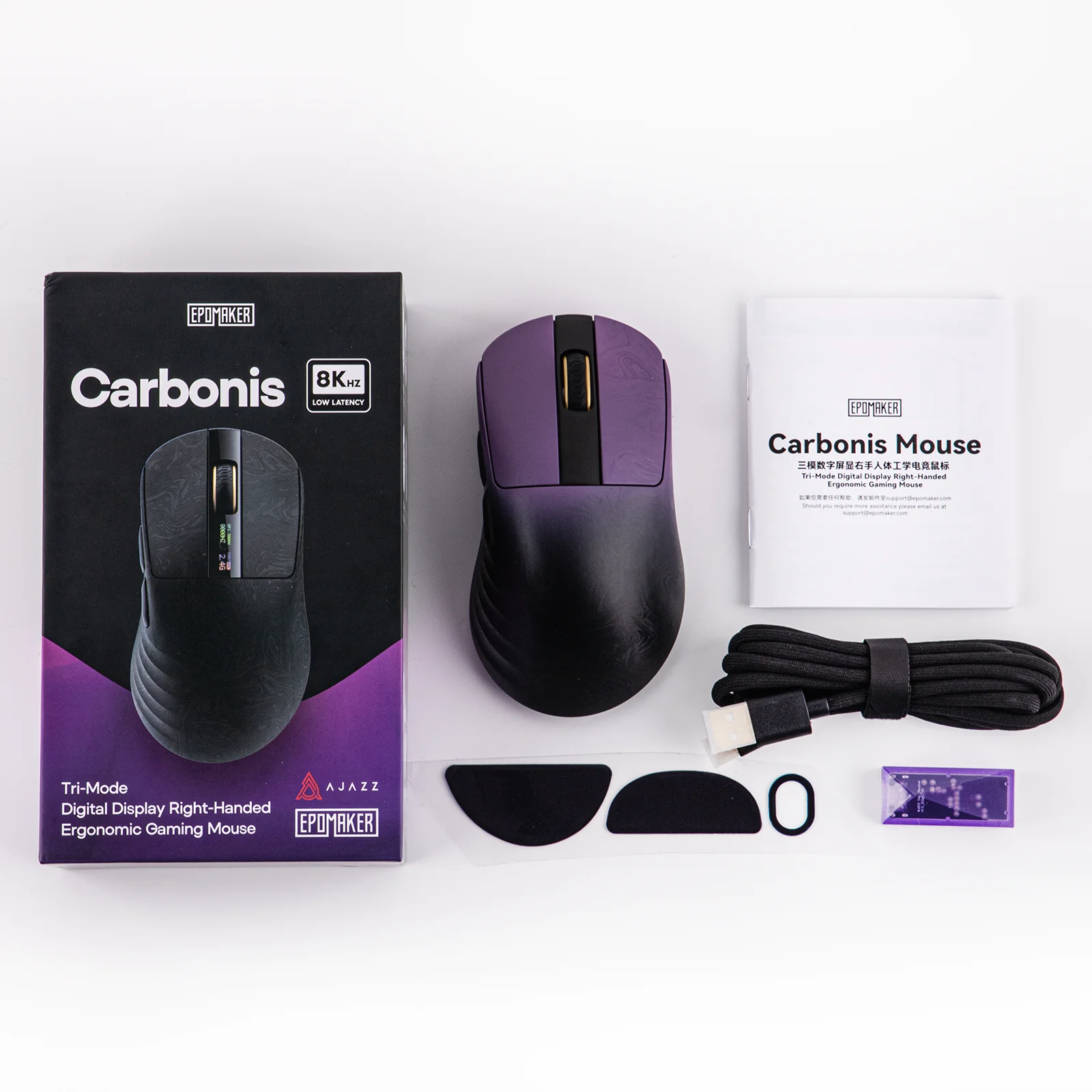 EPOMAKER Carbonis Tri-mode Wireless PAW3950 Sensor Gaming Mouse 8K Polling Rate & 30K DPI Ergonomic Mouse with Digital Display