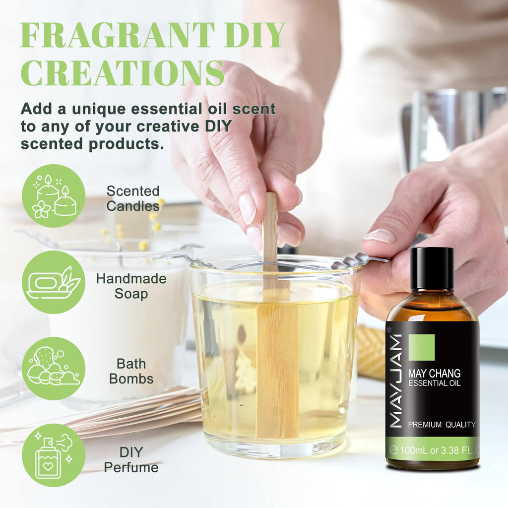 MAYJAM 100ml Pure Natural Essential Oil May Chang Sandalwood Lavender Vanilla Oregano Eucalyptus Oil for Humidifier Diffuser
