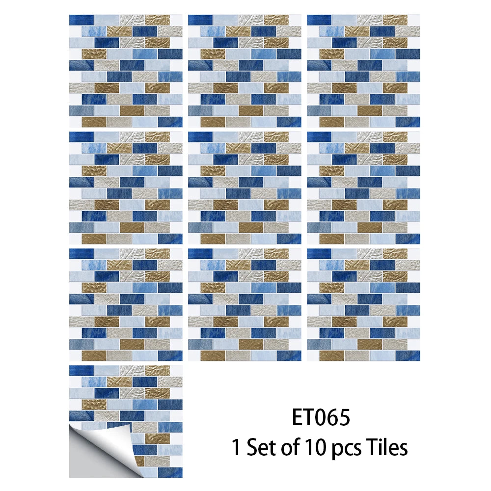 10pcs/set Flat Marble Mosaic Tiles Sticker Transfers Covers For Kitchen Bathroom Tables Peel & Stick Waterproof Art Wall Decals