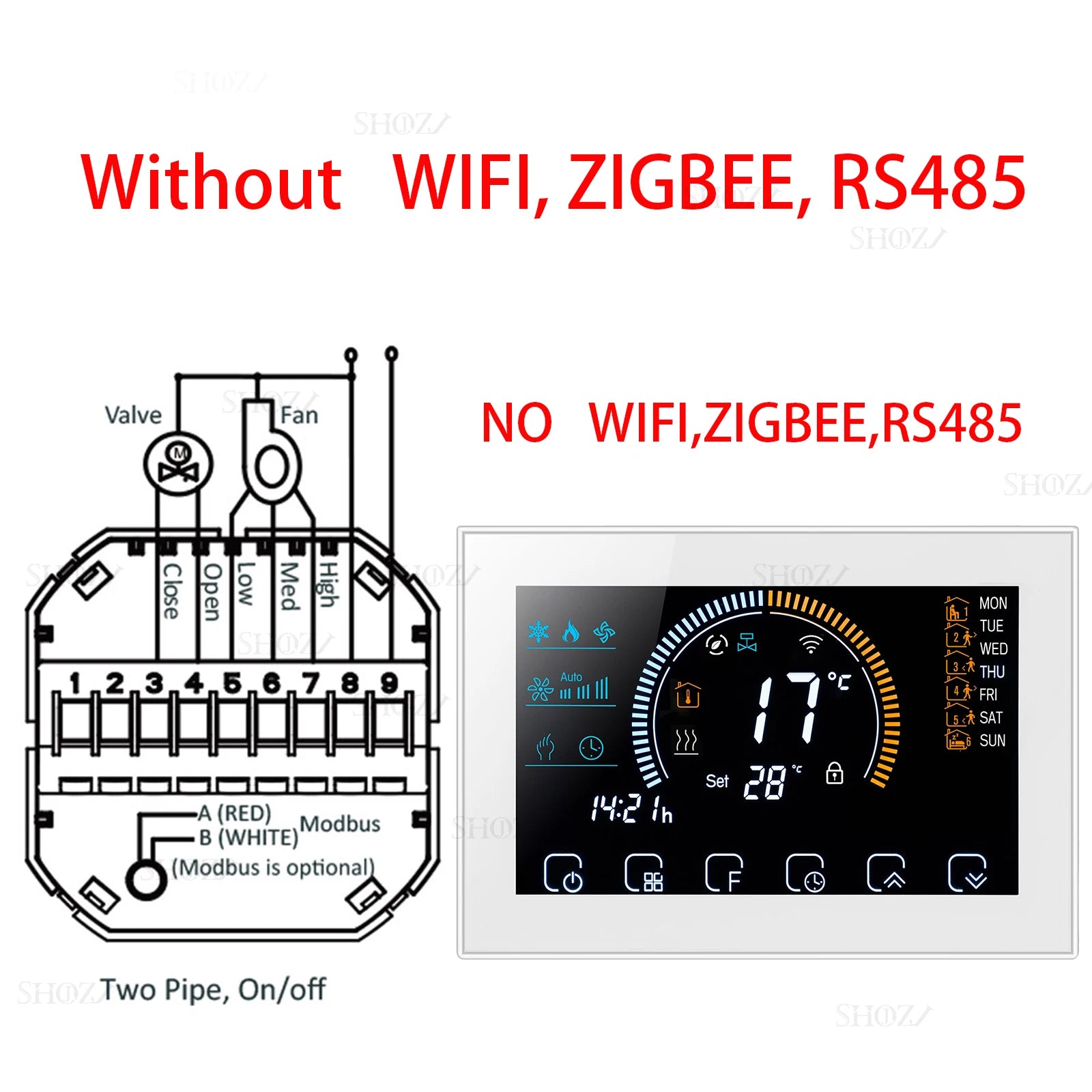 Wifi/RS485/Zigbee Thermostat Air Conditioning 3 Fan Coil Unit Home Cooling/Heating 2/4 Pipe Temperature Controller with Alexa