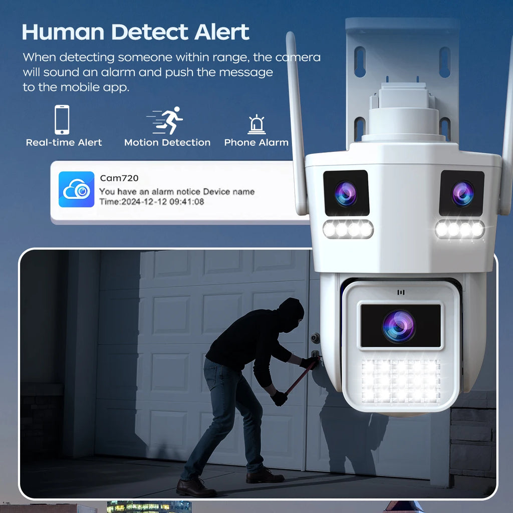 JOOAN 6K 12MP WiFi Outdoor Camera Three Len AI Motion Tracking PTZ  Video Camera Security Protection Waterproof Surveillance