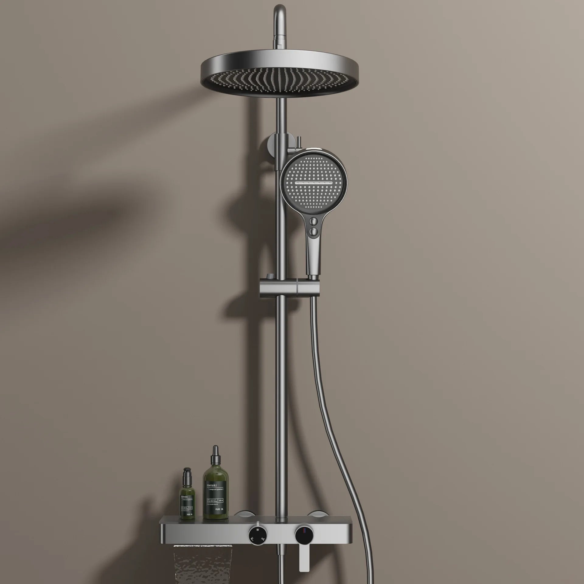 KEMAIDI Brushed Gold Shower System Set Wall Mounted Rain Shower Head with Handheld Shower Spray Brass Bathroom Shower Mixer