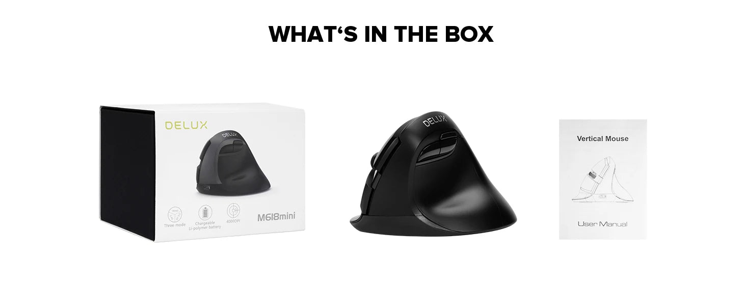 Delux M618Mini DB  Ergonomic Wireless 2.4GHz + Bluetooth Mouse  4000 DPI Vertical Mice 6 Buttons For Computer and Laptop