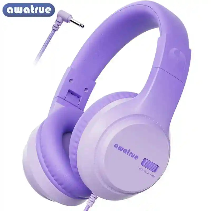 Kids Wired Headphones - Stereo Sound & Durable 3.5mm Plug Purple Tidesmit