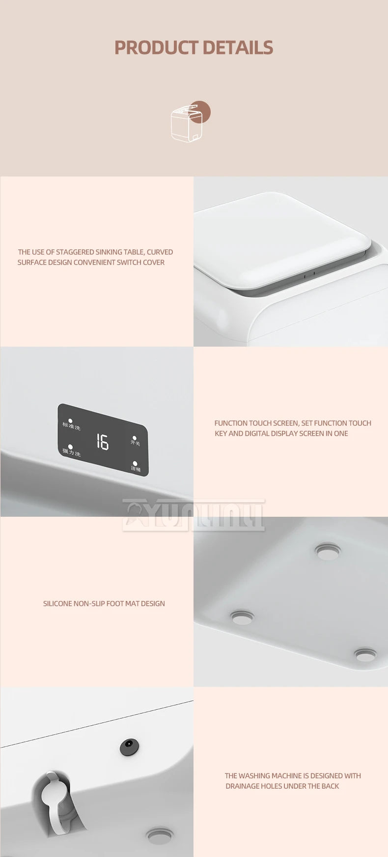Tidesmit 12L semi-automatic portable mini washing machine with drying function for household laundry, side view