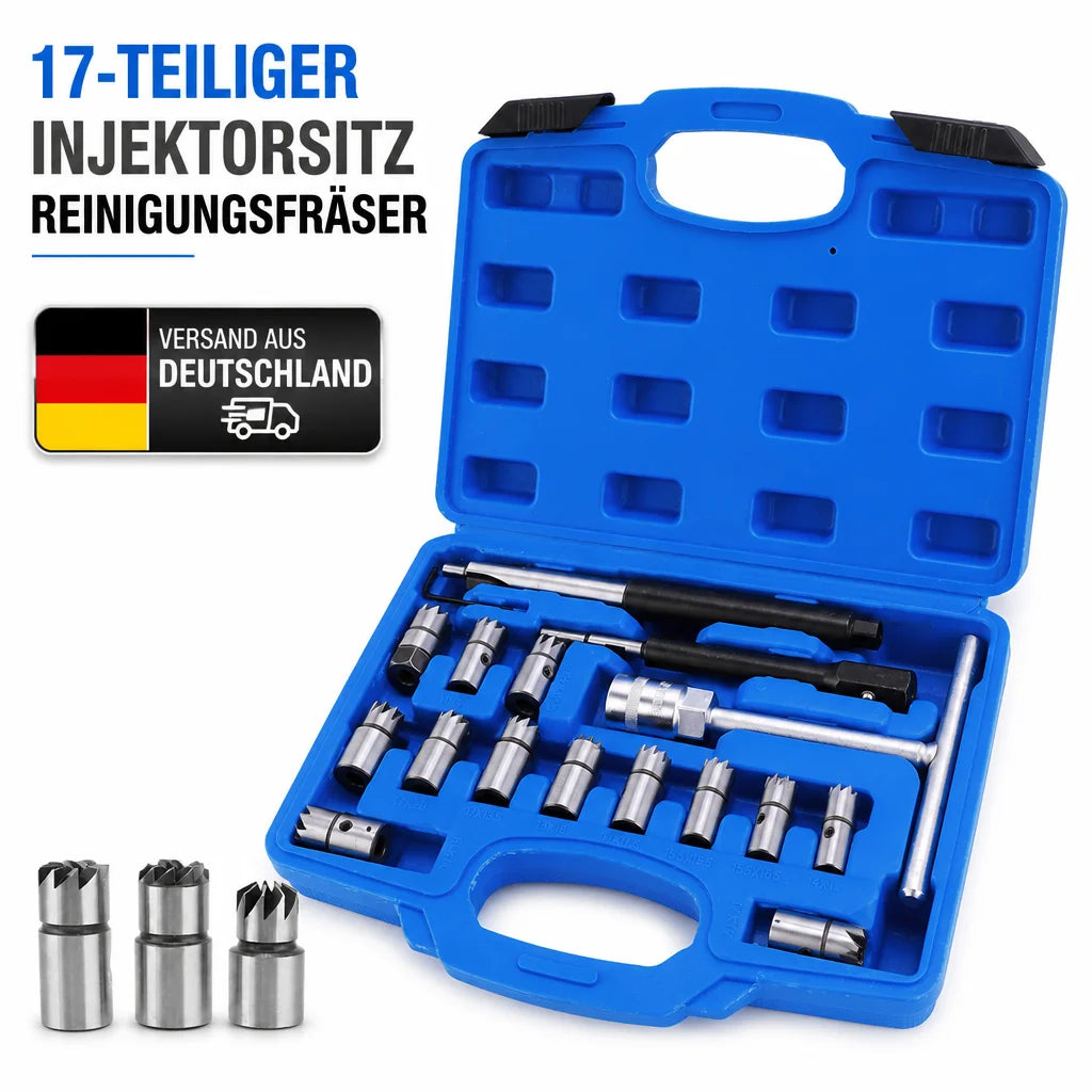 17Pcs Professional Diesel Injector Seat Cutter Cleaner Tool Set Universal Injector Seat Cleaning Kit Carbon Steel Remover Car Flat Reamer Repair Tools