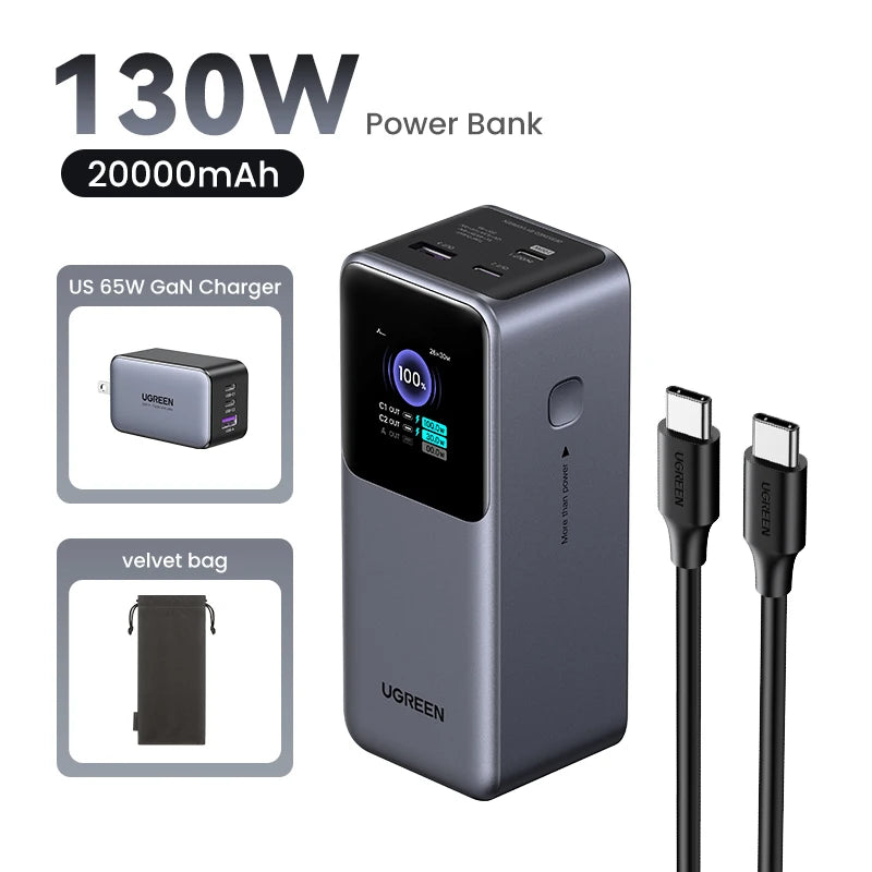 Tidesmit 130W/200W Portable Charger: 20000mAh PD Power Delivery Battery 130W US Bundle Tidesmit