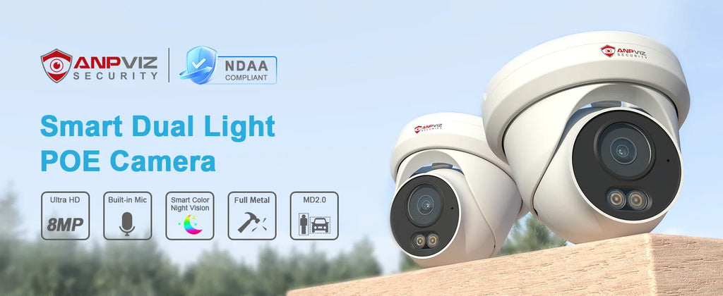 Anpviz 5MP/8MP Turret POE IP Camera Outdoor Security IP Camera AI Human Detection Smart Dual Light Built-in Mic Full Metal IP66