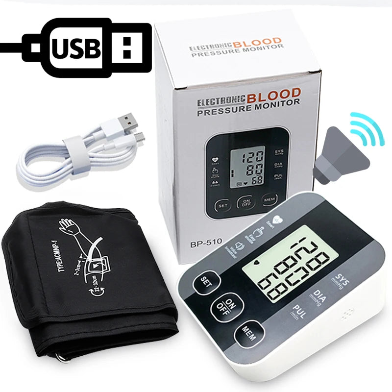 Automatic USB Wrist Blood Pressure Monitor Voice Tonometer Meter Digital Portable Health Care Sphygmomanometer Hematomanome