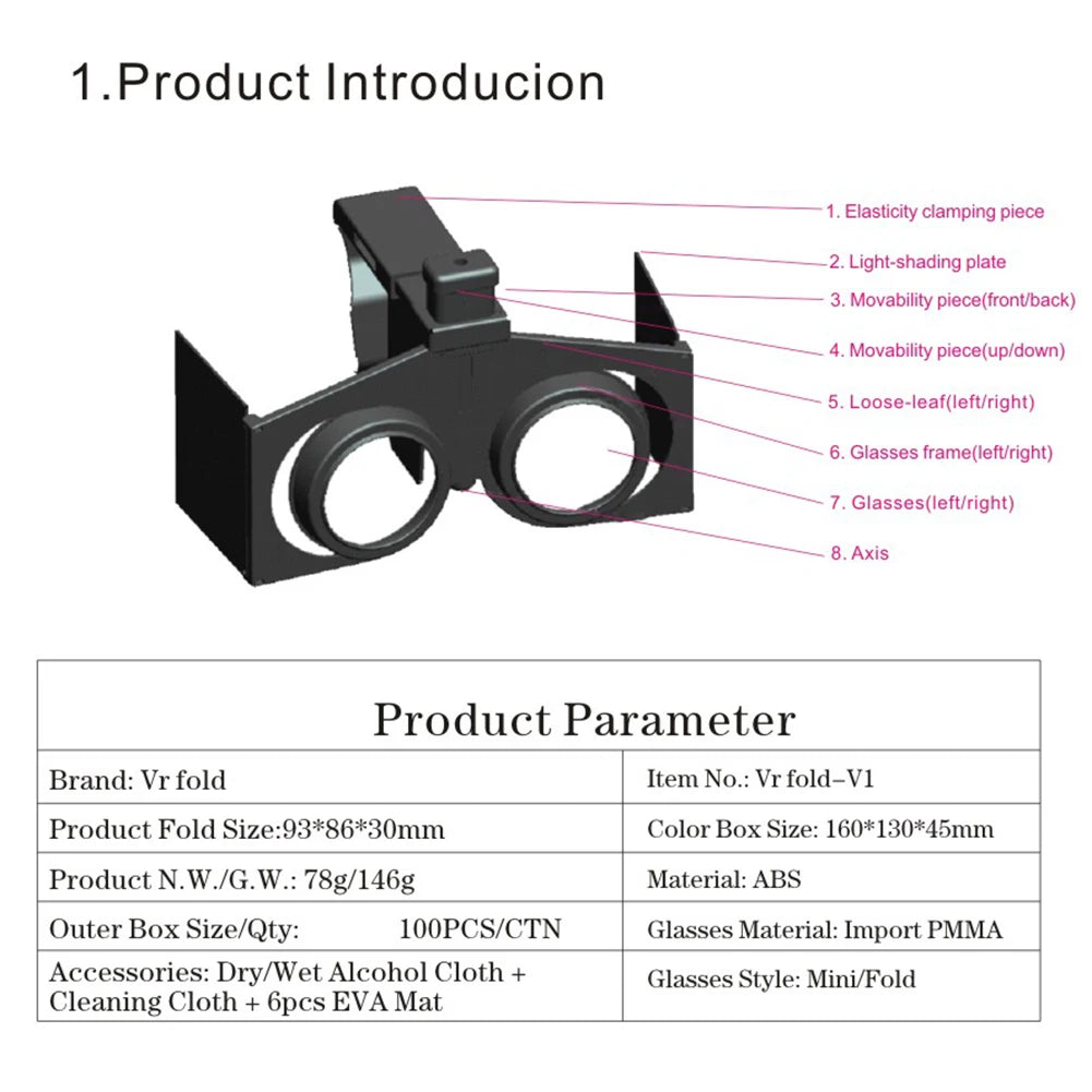 Foldable VR Headset for Smartphones - Lightweight 3D Virtual Reality Glasses Tidesmit