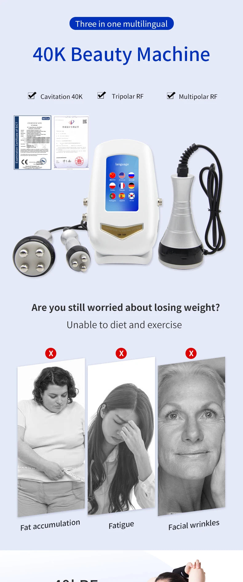 40K Ultrasonic Cavitation Body Slimming Machine - EU Certified Device Body Shaping Massage Equipment Tidesmit