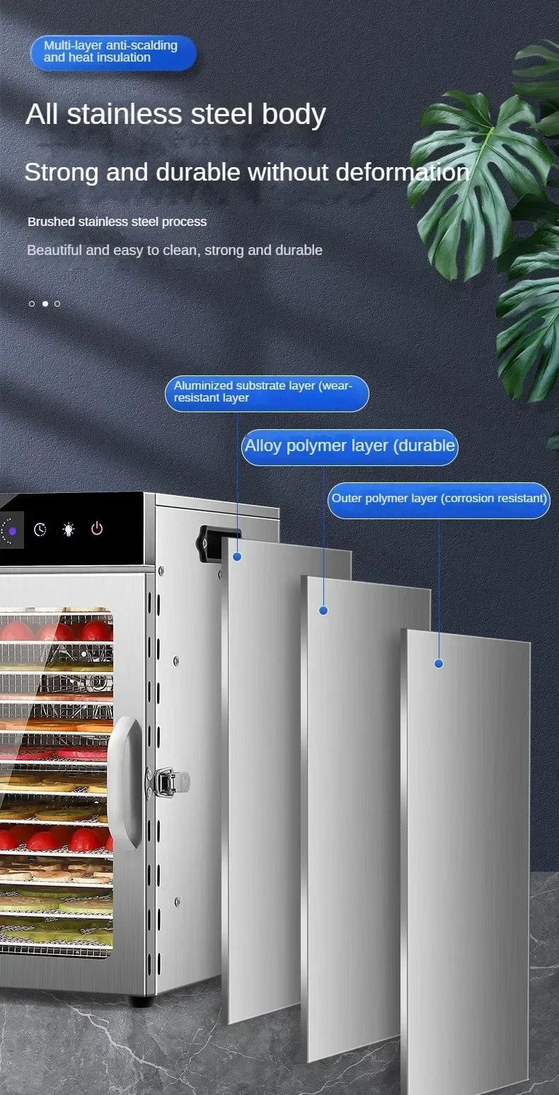 Tidesmit commercial food dehydrator with multi-layer trays for drying fruits, vegetables, meat, and herbs.