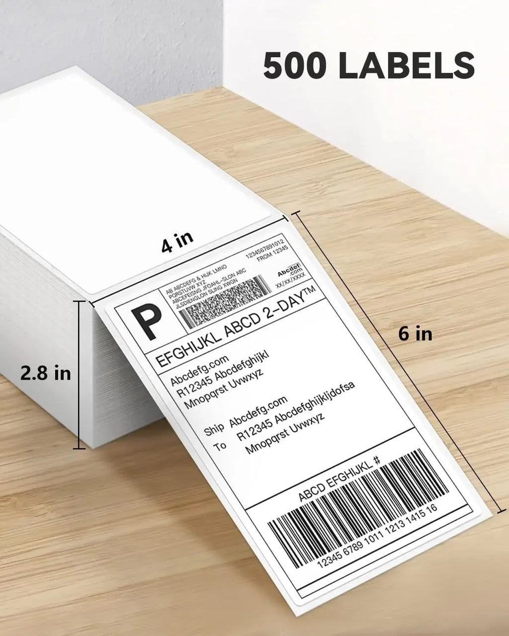 4x6 thermal shipping label sheet with barcode and address, 500-pack