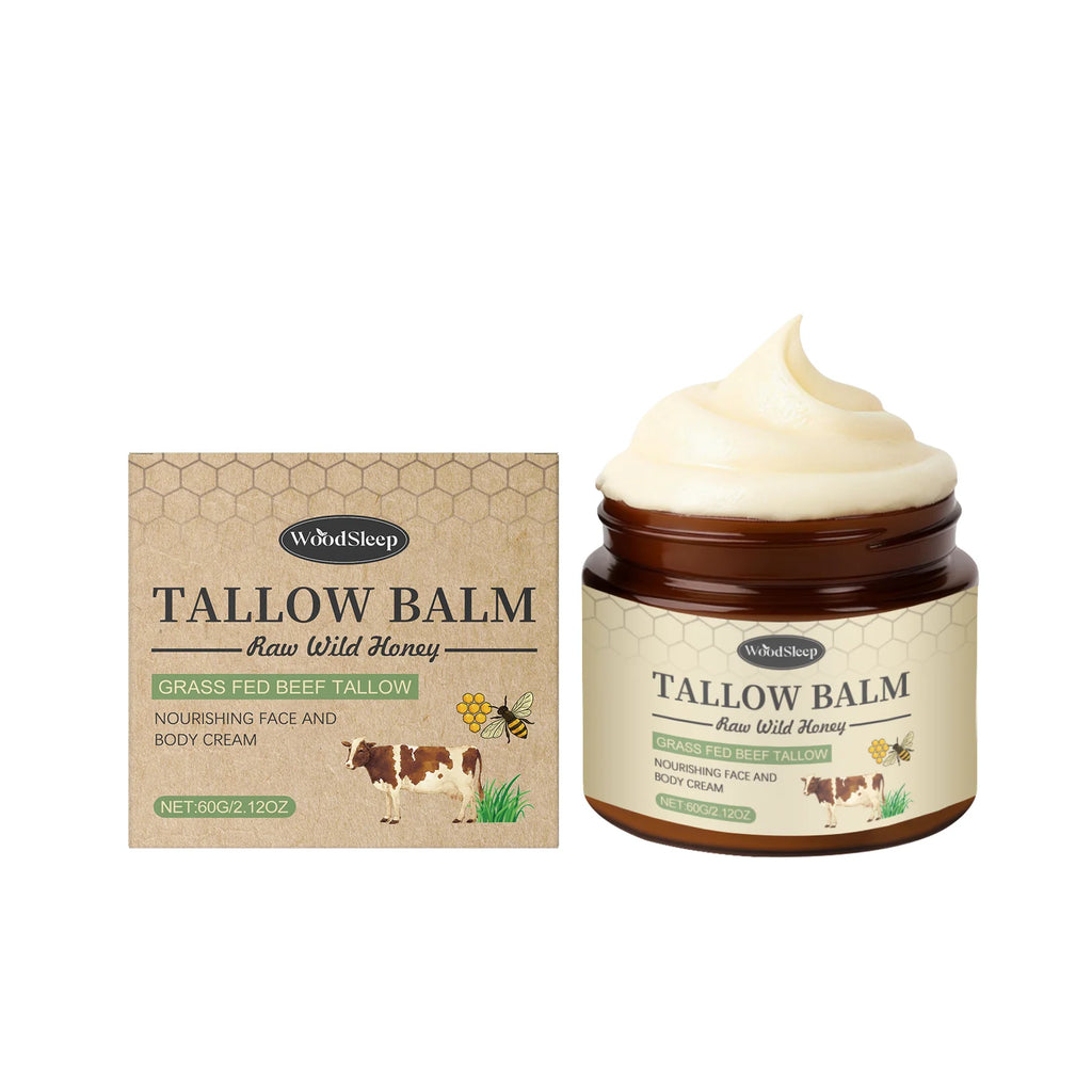 Woodsleep Organic Grass-Fed Beef Tallow Balm with Raw Honey Deep Hydration Face Body Care Smooth Soft Beef Tallow Honey Balm 60g