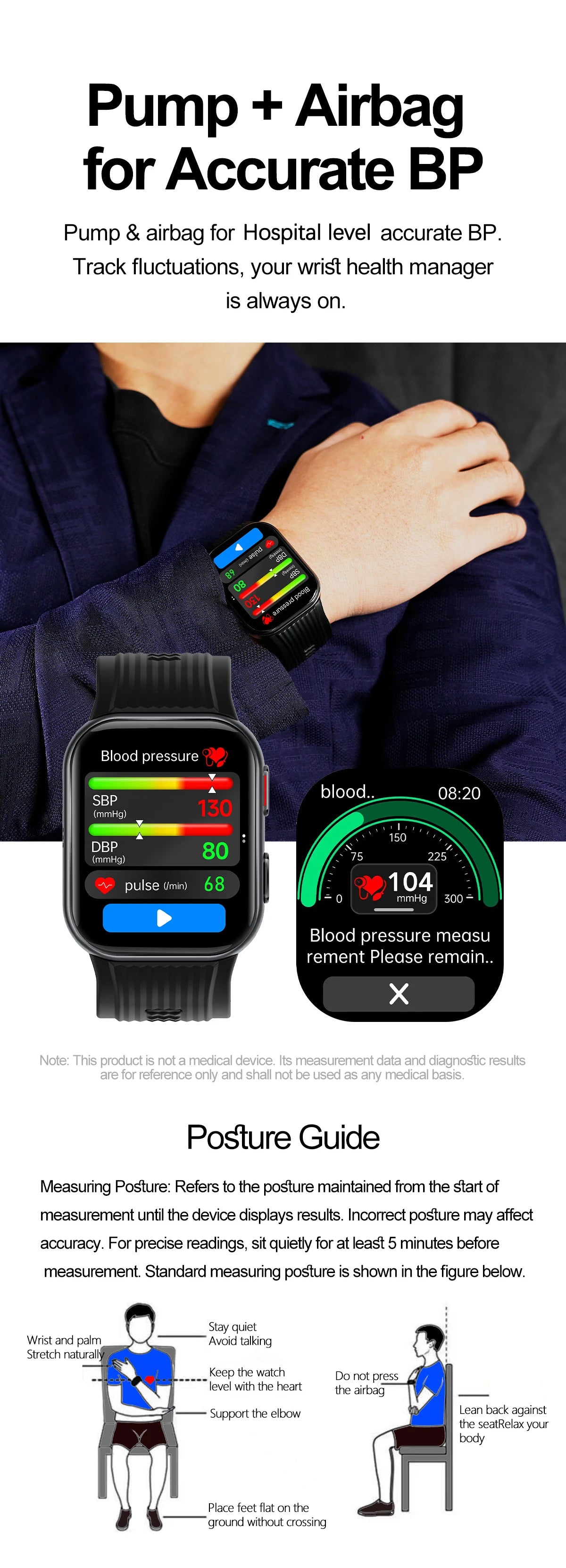 2026New Airbag Blood Pressure SmartWatch NFC ECG+PPG Body Temp Sleep SpO2 Monitor Sports Fitness Health SmartWatch For Men Women