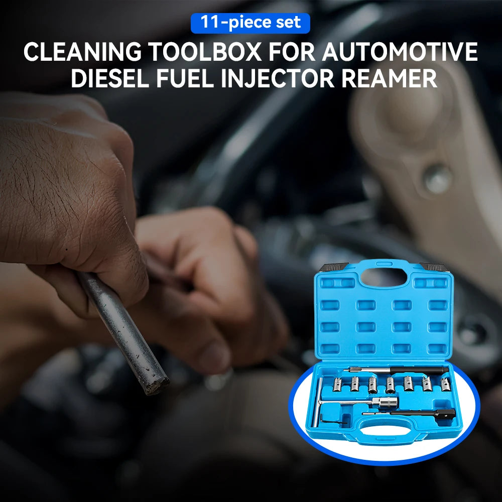 Podofo 11 PCS Diesel Injector Seat Cutter Tool Set Car Reamer Carbon Remover Clean Repair Tool Cutter Flat Reamer Repair Tools