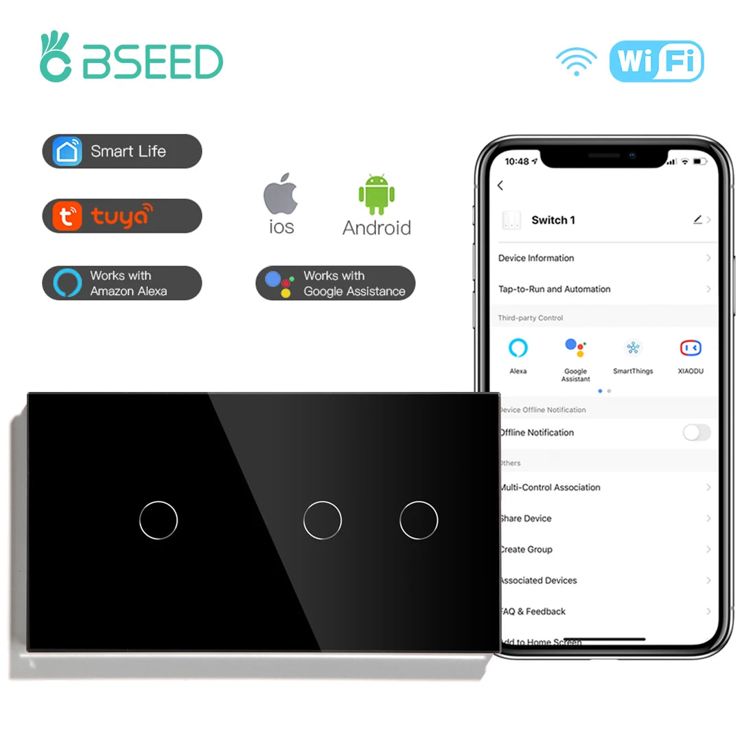 Wifi Smart Light Switch | 1-3 Gang Touch Control | Alexa & Google Compatible 1G 2G Switch EU standard Tidesmit