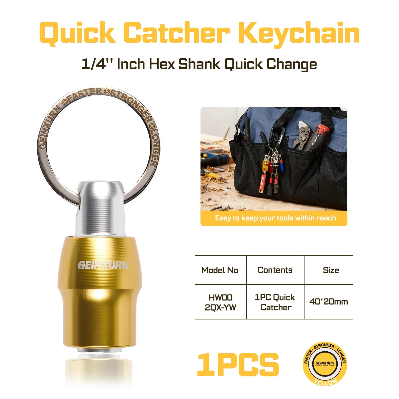 Geinxurn Keychain Bit Holders Set,1/4" Hex Shank Bit Holder, Premium Aluminum Construction,Compact Keyring Design for Easy Carry